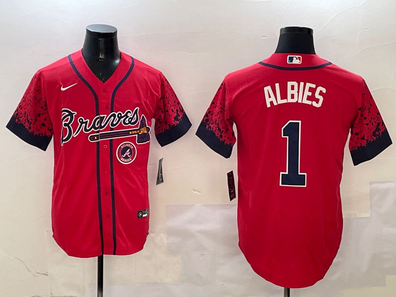 Men Atlanta Braves 1 Albies Red Fashion Game 2025 Nike MLB Jersey style 5